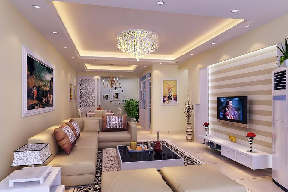 Forro rebaixado com sanca e spots embutidos